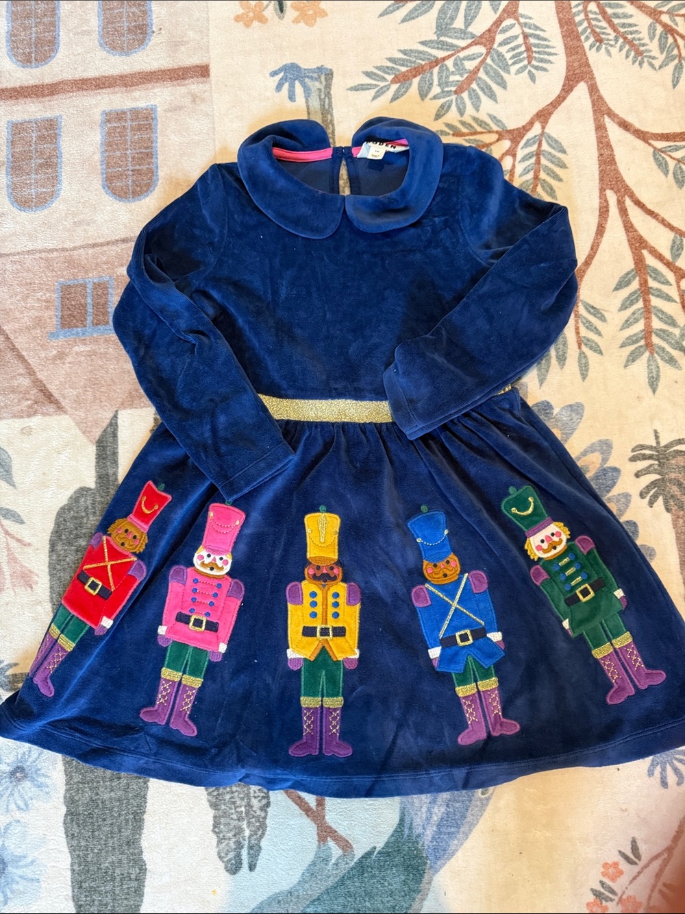 Mini Boden Navy Velvet Nutcracker Embroidered Holiday Dress